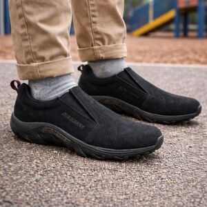Merrell Jungle Moc Black Nubuck Loafer Slip On Suede School Shoes